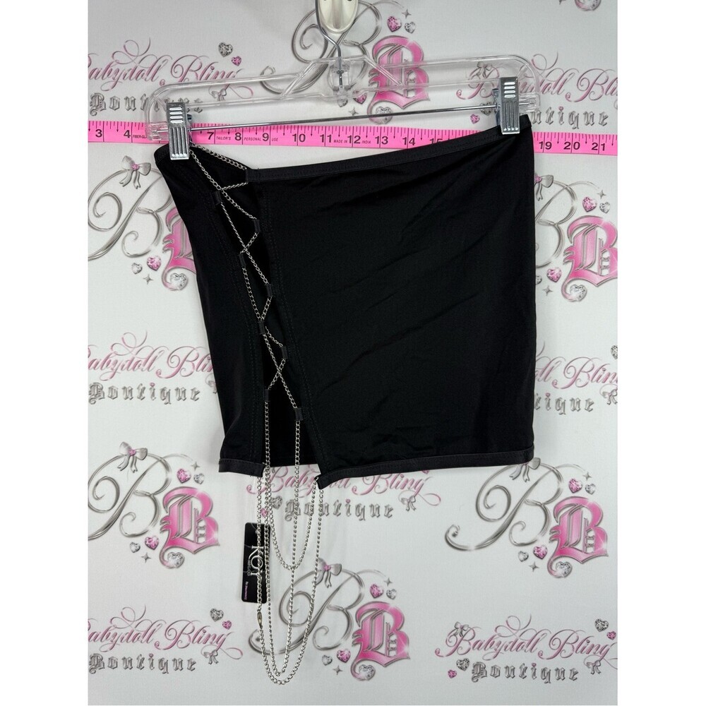 KOY skirt lace up chain Black Mini Skirt with Side Chain Lace-Up
